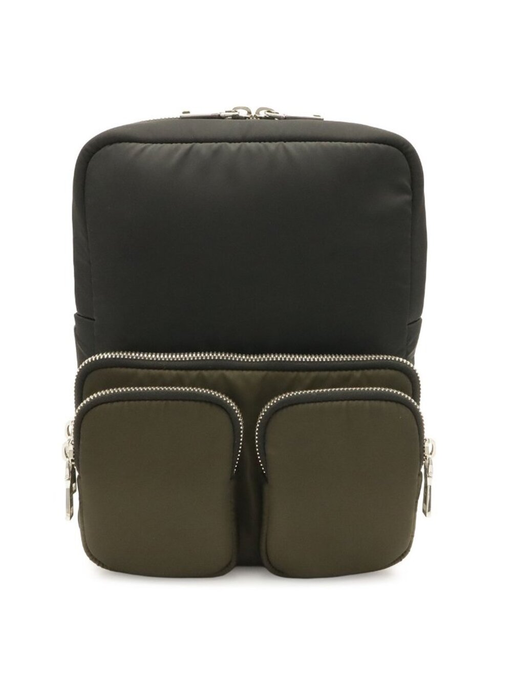 Prada Tessuto Pocket Rubber Logo Backpack Nylon Nero Black Khaki Green Silver